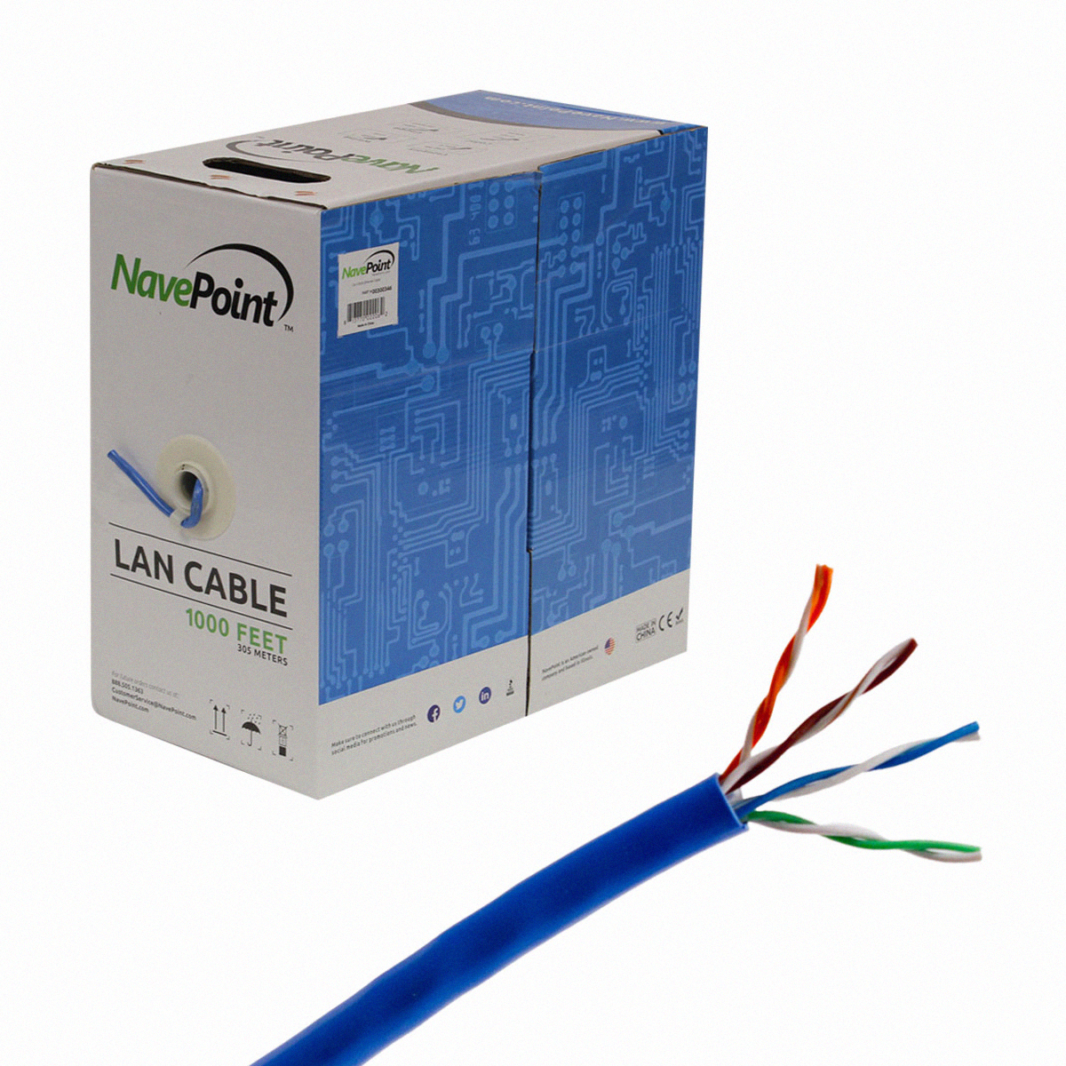 CAT5E CAT6 Cable 1000FT UTP Solid Network Ethernet CAT5 Bulk Wire RJ45 ...